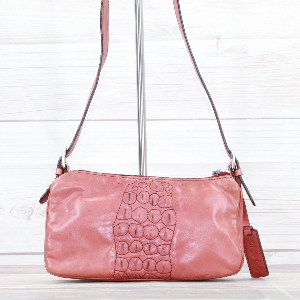 *Womens Pink Leather Zippered Purse Crossbody Shoulder Bag - Picture 3 of 9